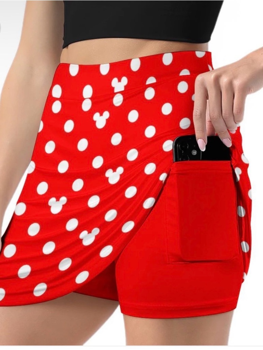 Ambrie Mickey Red Polka Dot A-Line Skort with Side Pocket - NWOT